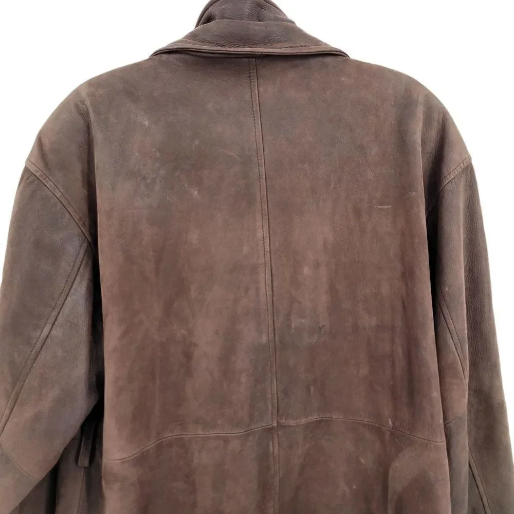Vtg‎ 80s Steampunk Leather Flight Jacket M Unique Rare Classy Collar Long Brown